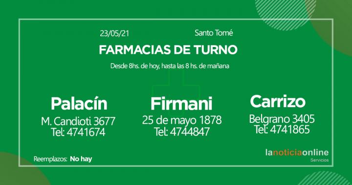 Farmacias de turno - Domingo 23 de mayo de 2021