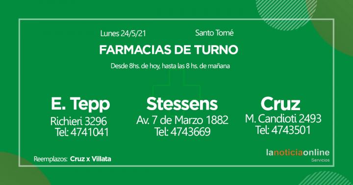 Farmacias de turno - Lunes 24 de mayo de 2021