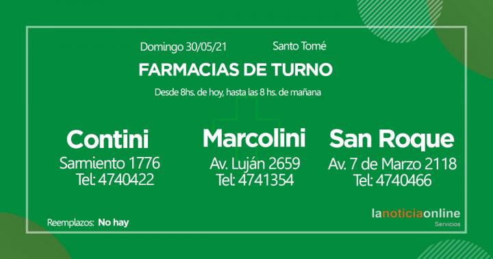 Farmacias de turno - Domingo 30 de mayo de 2021